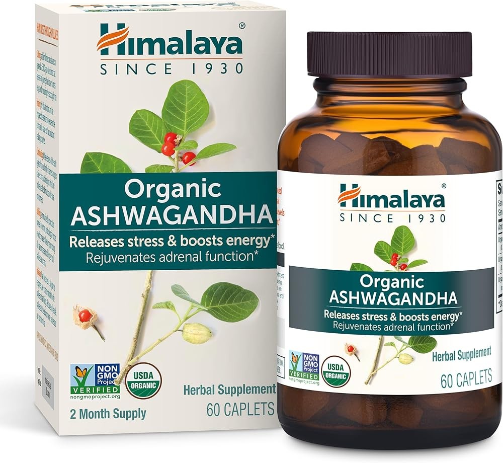 Himalaya Organic Ashwagandha Root - Adrenal Support, Stress Relief, Vegan, Non-GMO - 670 mg, 60 Caplets