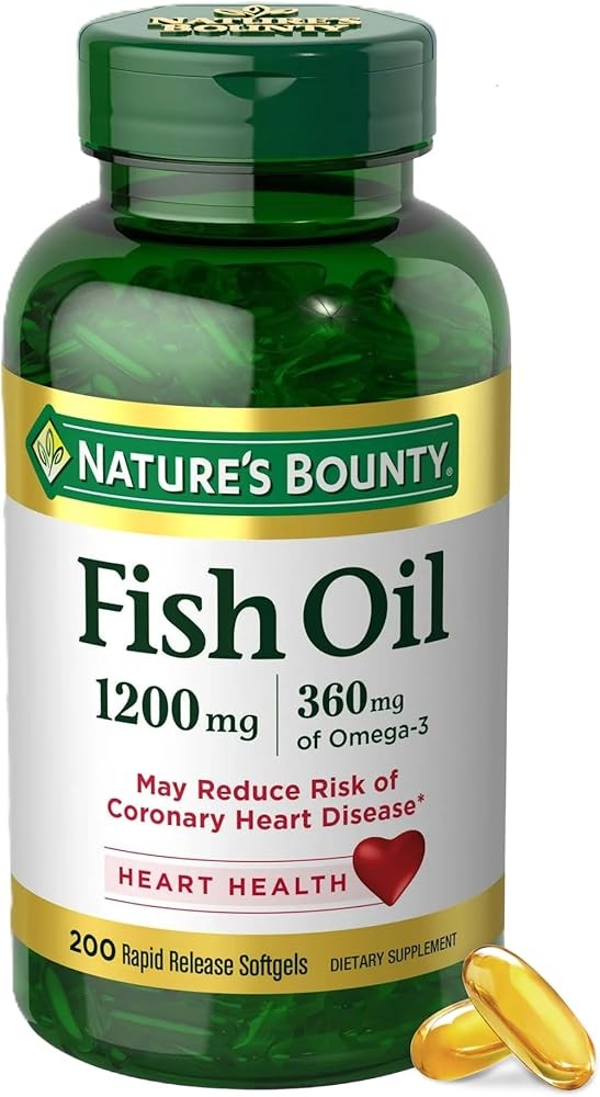 Nature's Bounty Fish Oil Omega 3 Supplements - Supports Heart Health, 1200 Mg Fish Oil, Omega-3, 200 Softgels