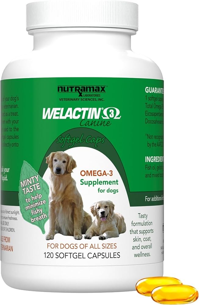 Nutramax Welactin Canine Softgels, Omega 3 Supplement for Dogs, 120 Count