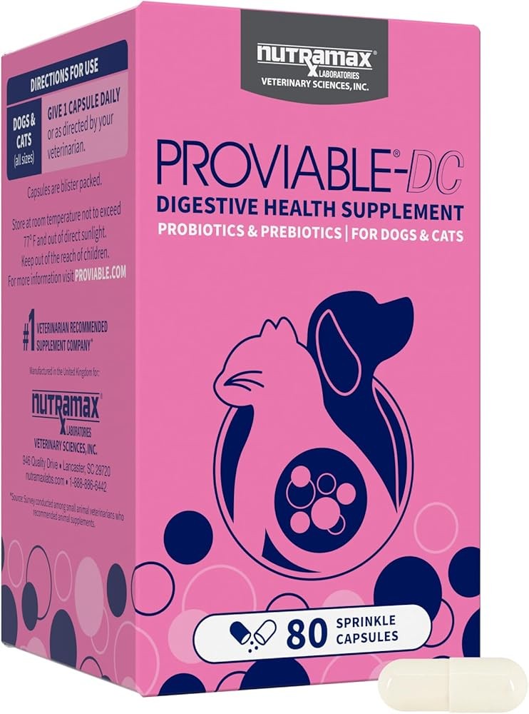 Nutramax Proviable Probiotics for Dogs and Cats, Daily Digestive Health Supplement