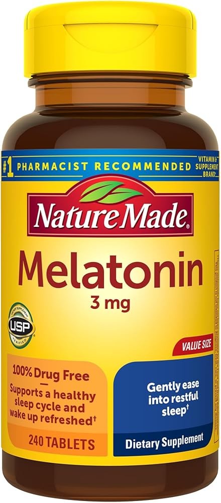 Nature Made Melatonin 3mg Sleep Aids for Adults, 100% Drug Free Sleep Aid, Sleep Supplements, 240 Tablets, 240 Day Su...
