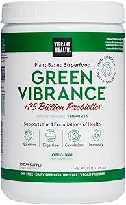 Vibrant Health, Green Vibrance, Includes 65 Plant-Based Superfoods, 25 Billion Probiotics, Fiber, Adaptogens & Enzyme...