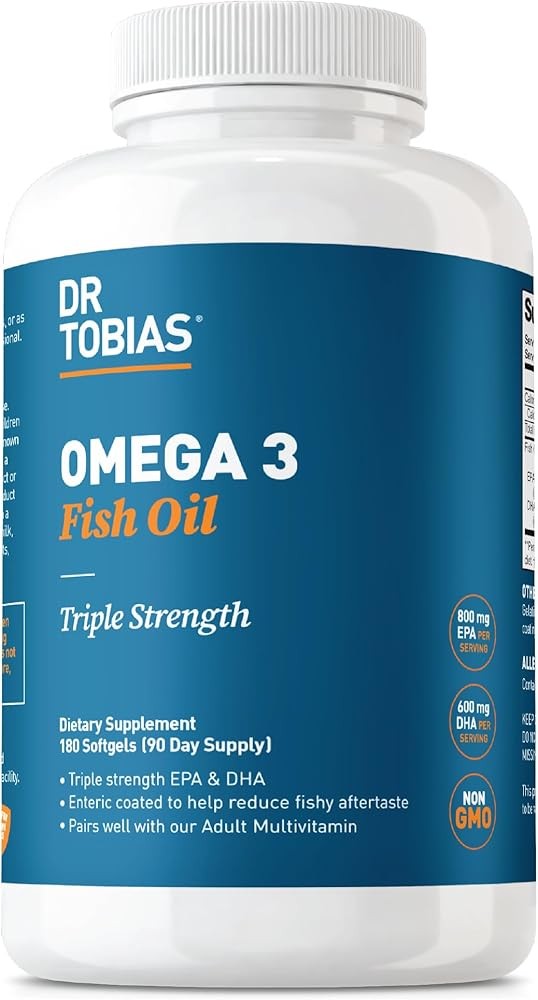 Dr. Tobias Omega 3 Fish Oil 2000mg Triple Strength with 800mg EPA 600mg DHA Per Serving | Fish Oil Omega 3 Supplements for Heart Brain & Immune Support - 180 Softgels (90 Servings)