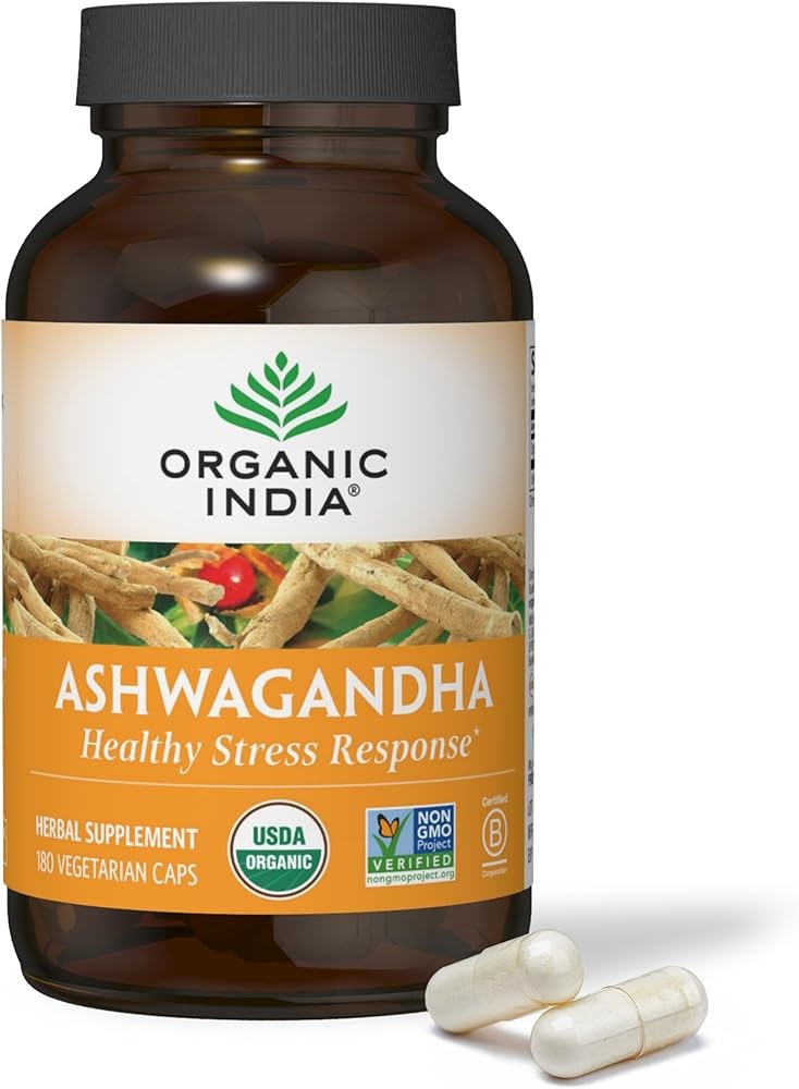 ORGANIC INDIA Ashwagandha Capsules - Organic Ashwagandha Supplement - Vegan Ashwagandha Root, Gluten-Free, Kosher, No...