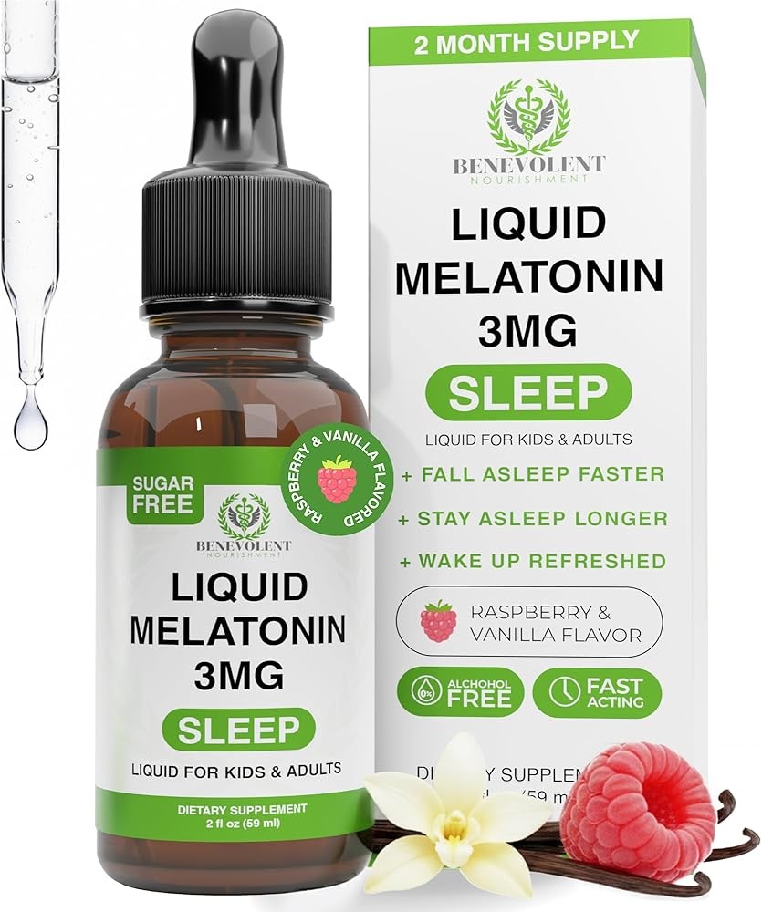 Benevolent Liquid Melatonin Drops for Adults and Kids 3mg - Melatonin Liquid as Fast-Acting Sleep Aid to Fall Asleep ...
