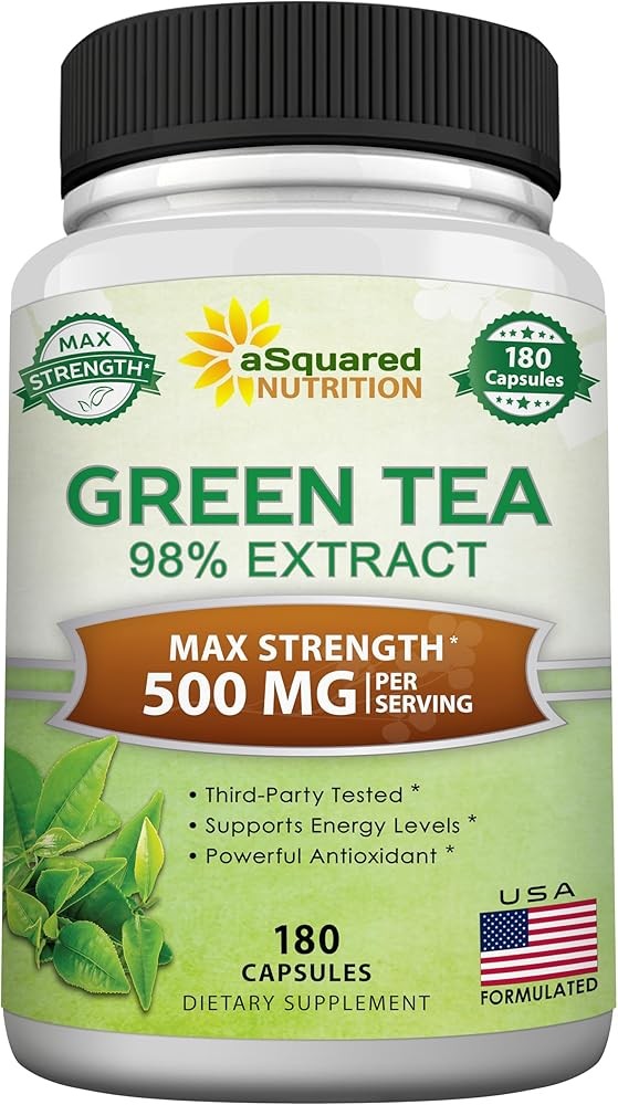 aSquared Nutrition Green Tea Extract with EGCG – 180 Capsules – 500mg per Capsule – 75% Polyphenols, 45% EGCG – Antio...