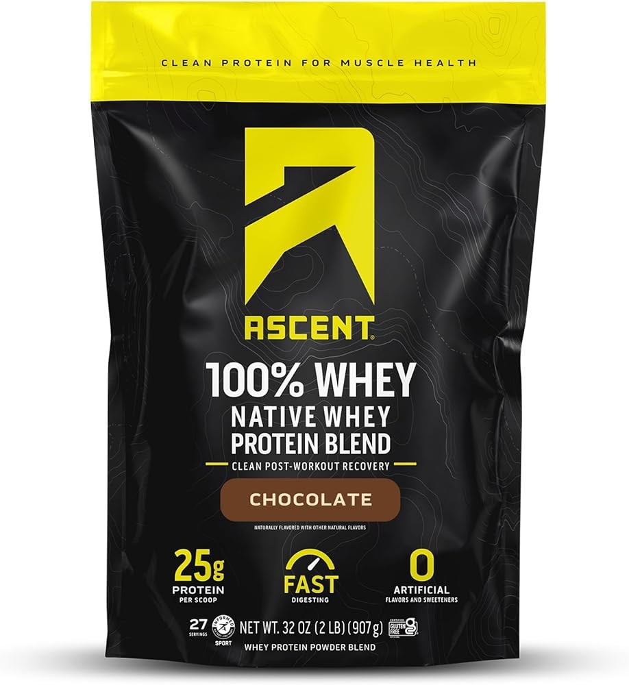 Ascent 100% Whey Protein Powder - Post Workout Whey Protein Isolate, Zero Artificial Flavors & Sweeteners, Gluten Fre...