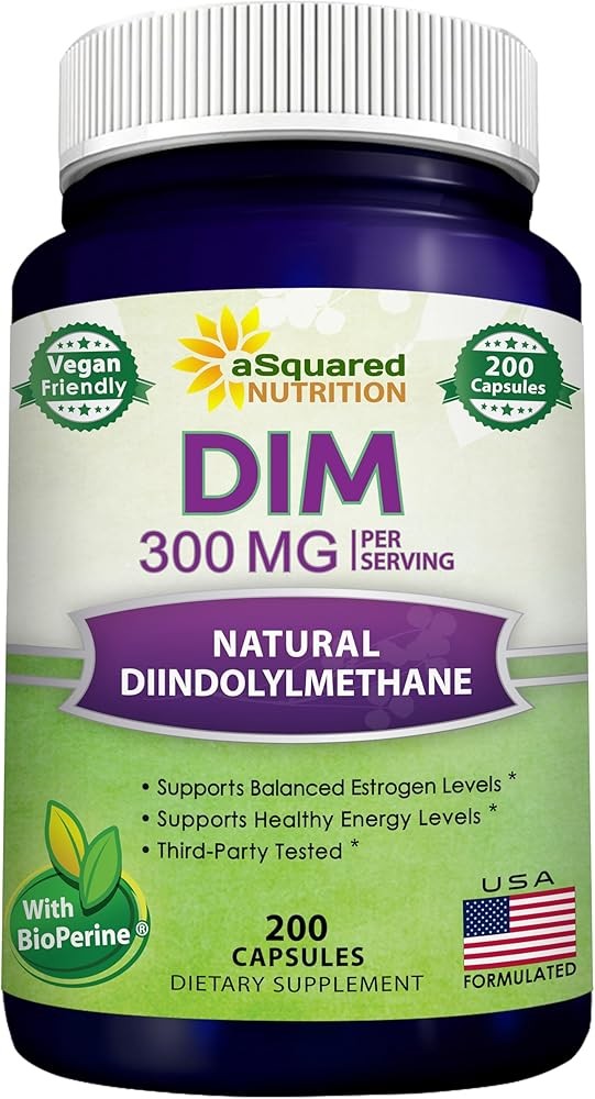 aSquared Nutrition DIM Supplement 300mg Plus BioPerine - 200 Veggie Capsules - Diindolylmethane DIM Max Strength Pill...
