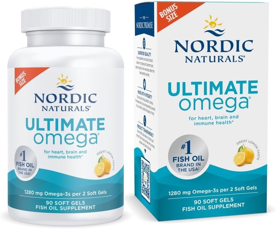 Nordic Naturals Ultimate Omega, Lemon Flavor - 90 Soft Gels - 1280 mg Omega-3 - High-Potency Omega-3 Fish Oil Supplem...