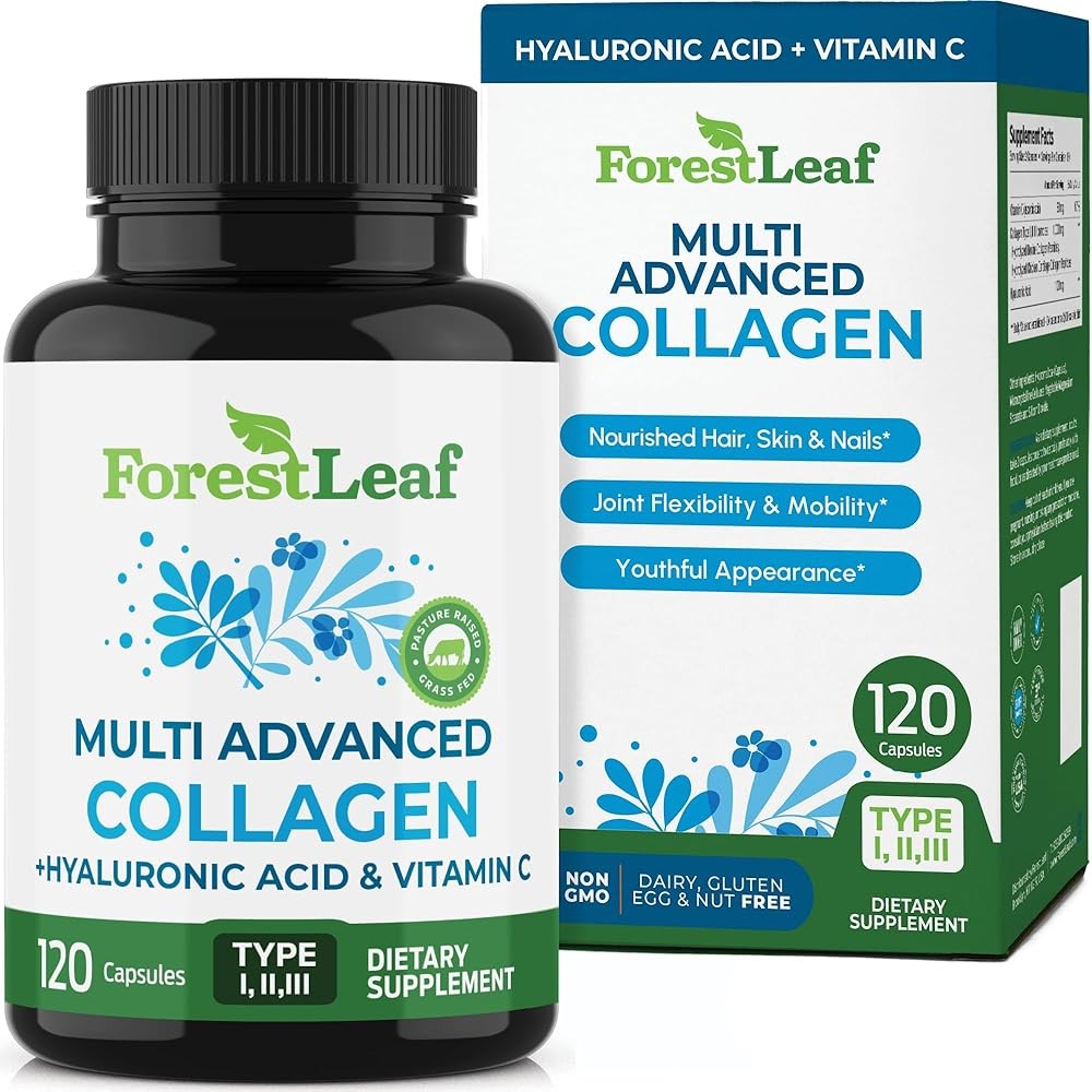 ForestLeaf Multi Collagen Pills with Hyaluronic Acid + Vitamin C | Hydrolyzed Collagen Supplements for Women or Men |...