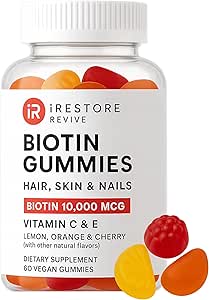 iRestore Biotin Gummies 10,000 mcg - 3 Natural Fruit Flavors, Hair Vitamins Multi Supplement for Hair Skin and Nails ...
