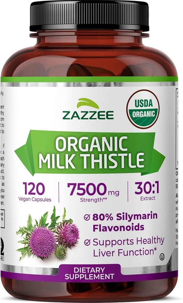 Zazzee USDA Organic Milk Thistle Extract 30:1, 80% Silymarin, 7500 mg Equivalent, 120 Vegan Capsules, Certified Koshe...