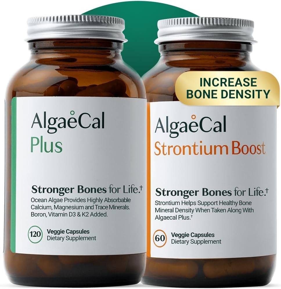 AlgaeCal - Bone Builder Pack for Bone Density Increase, Clinically Supported Plant Based Calcium Supplement & Stronti...