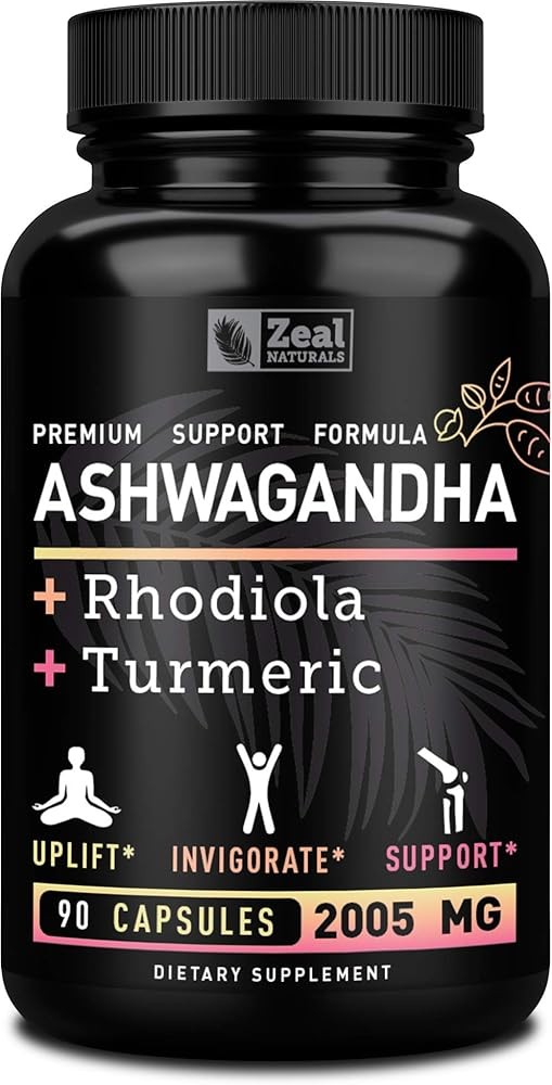 Zeal Naturals Adaptogenic Ashwagandha Complex | 2005mg, 90 Capsules | Organic Ashwagandha Root Powder + Rhodiola Rose...