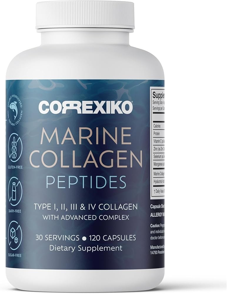 CORREXIKO Marine Collagen Supplement Pills - 1800mg Hydrolyzed Collagen Peptides per Serving with Added Hyaluronic Ac...