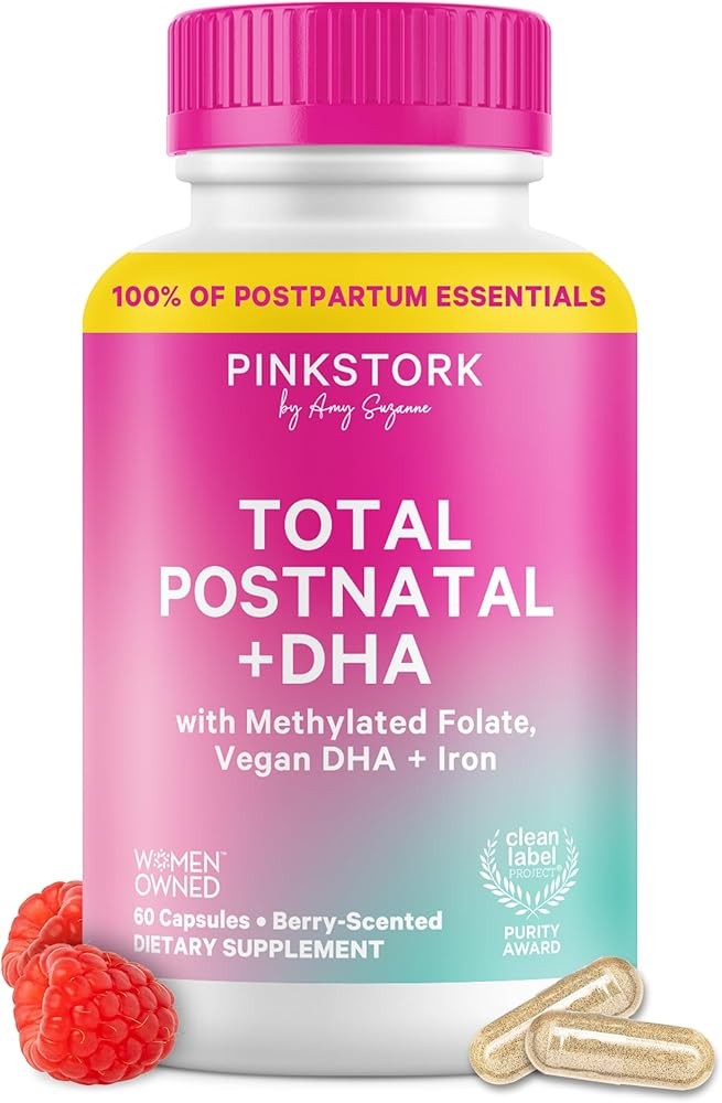 Pink Stork Total Postnatal Vitamins for Women | Vegan DHA, Iron, Folate, B12 | Postpartum Recovery Essentials | Lacta...