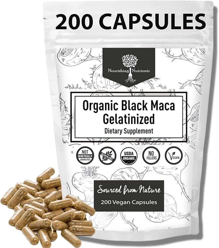 Organic Gelatinized Black Maca – 3X Stronger 200 Capsules for Men & Women, Natural Energy Supplement for Focus, Perfo...