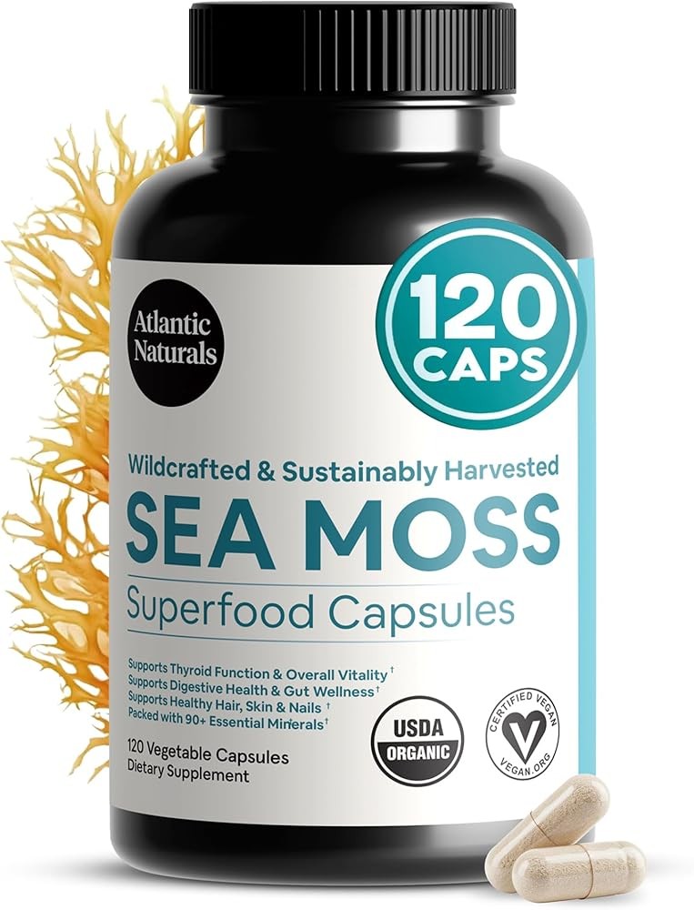 Atlantic Naturals Superfood Organic Irish Sea Moss Capsules - 120 Veggie Capsules | Wildcrafted Organic Sea Moss Supp...