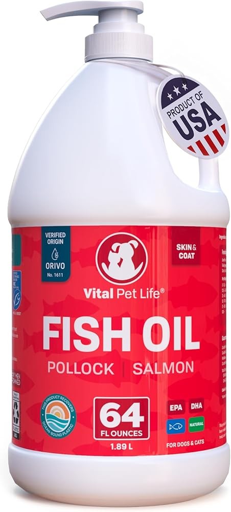 Omega 3 Fish Oil Supplement for Dogs &amp; Cats (16oz), Wild Caught Omega 3 Fish
