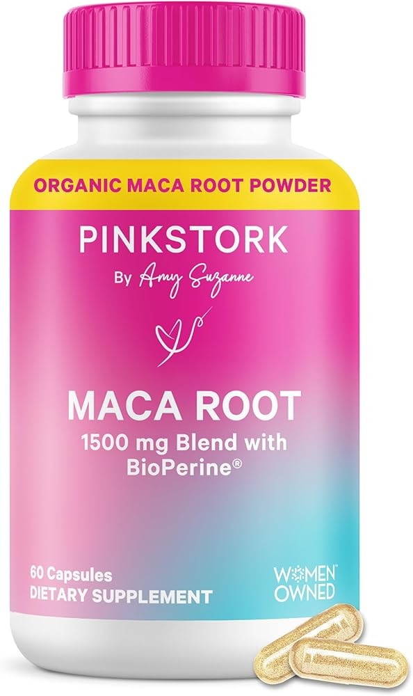 Pink Stork Maca Root Capsules for Women – Organic Maca with BioPerine® for Hormonal Balance, Energy + Wellness – Supp...