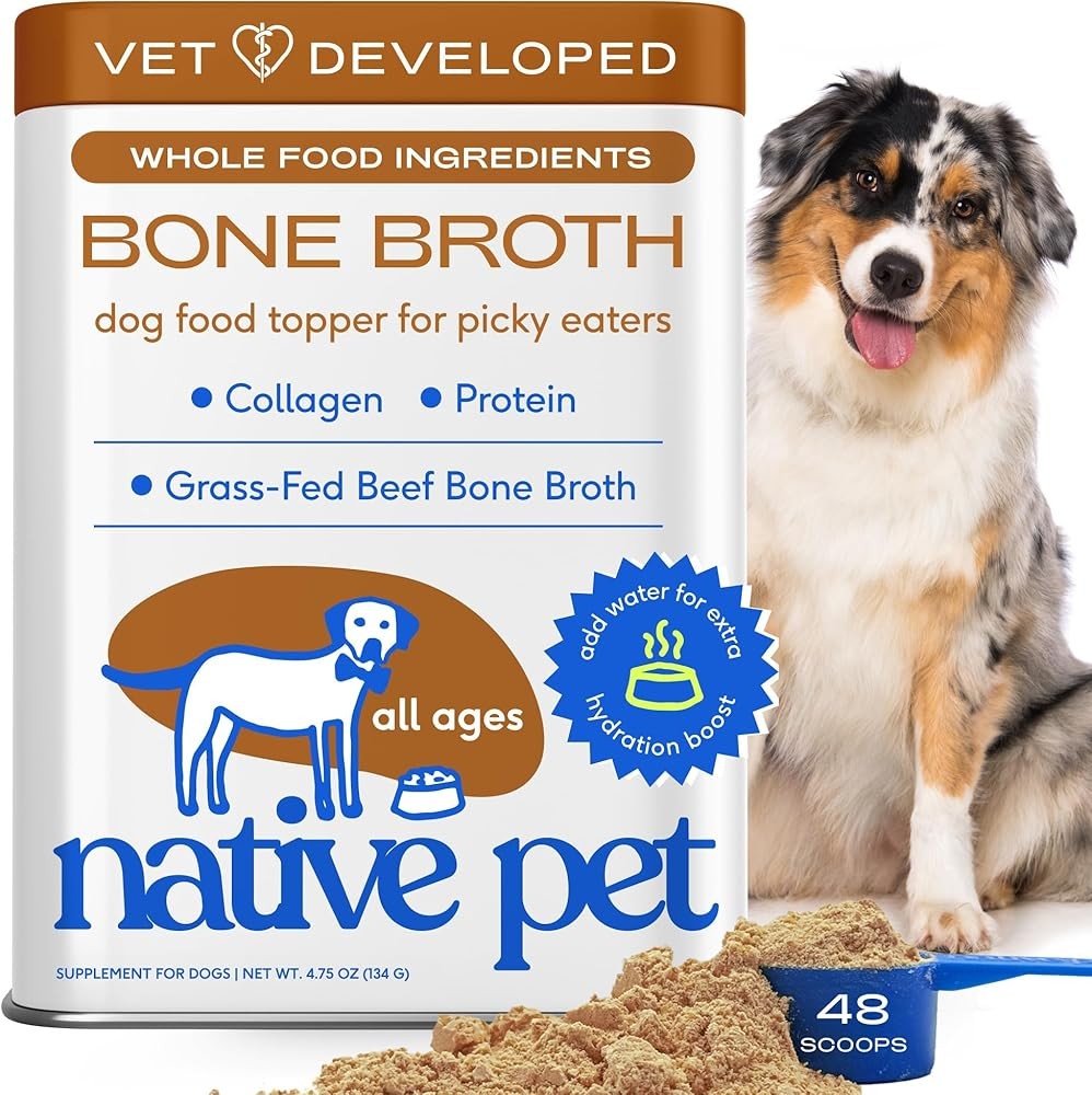 Native Pet Bone Broth for Dogs - Made with Real Beef Bone Broth, Dog Food Toppers for Picky Eaters - Provides Extra H...