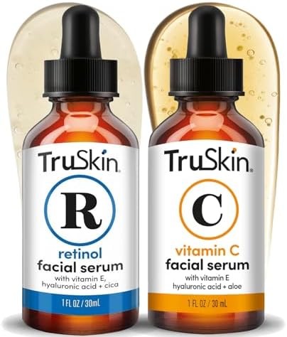 TruSkin Face Serum Duo – Vitamin C Serum & Retinol Serum for Face – AM & PM Anti Aging Skincare Routine – Brightening...