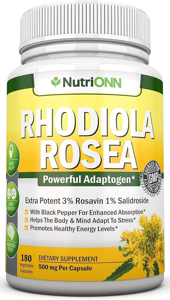 Rhodiola Rosea - 500mg - 180 Vegan Capsules - 3% Rosavin 1% Salidroside Extract - Non-GMO - with Black Pepper for Enhanced Absorption - 6 Month Supply