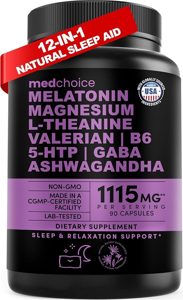 12-in-1 Melatonin Sleep Capsules - Natural Sleep Aids for Adults with Melatonin 5mg and Magnesium Glycinate 500mg, Sleep Aid with Ashwagandha, L Theanine, Valerian Root, GABA, 5-HTP