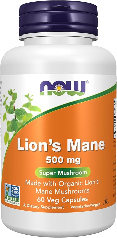 NOW Foods Supplements, Lion's Mane 500 mg, Super Mushroom, Made with Organic Lion's Mane Mushrooms, 60 Veg Capsules