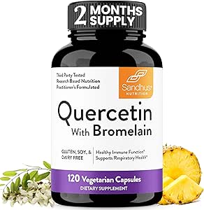 Quercetin with Bromelain Vegetarian Supplement Capsules | 120 Count (1000mg Per Serving 2400 GDU/g) | Supports Health...