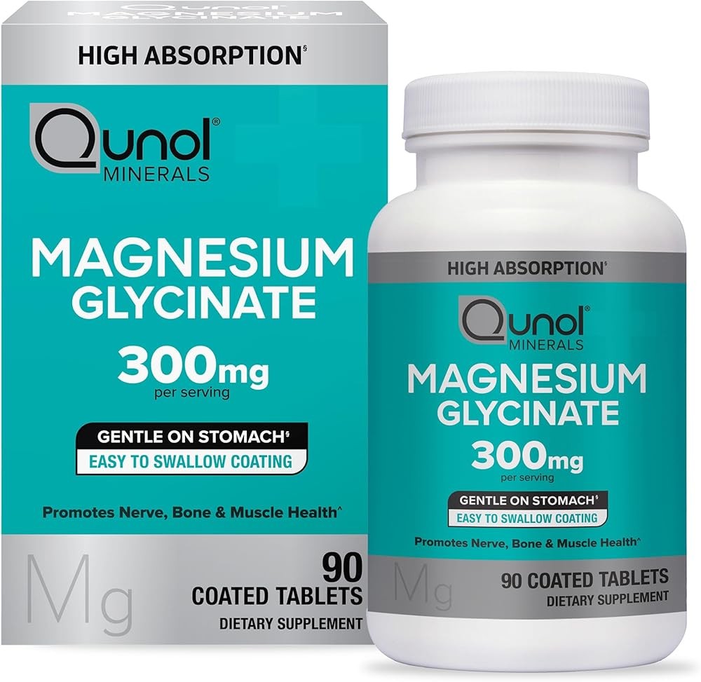 Qunol Magnesium Glycinate 300mg, 100% Glycinate Chelated Magnesium Supplement, 9