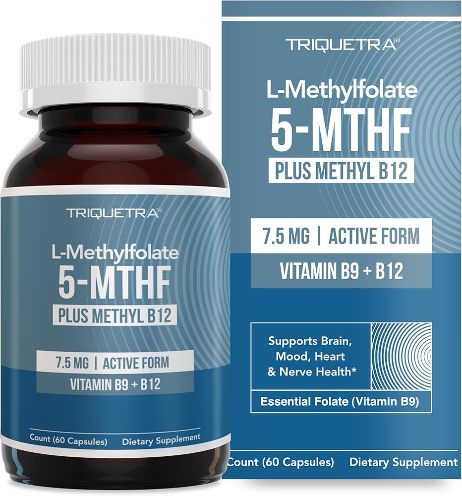 L Methylfolate 7.5mg plus Methyl B12 - Active 5-MTHF Form, MTHFR Supplement - Bl
