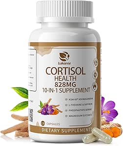 10-IN-1 Cortisol Supplements w/ KSM-66® Ashwagandha 300mg + L-Theanine 250mg, Magnesium Glycinate, Saffron, Phosphati...