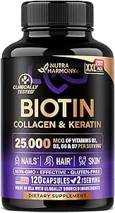 Biotin | Collagen | Hyaluronic Acid | Keratin - Clinically Tested Supplement - Hair Growth Support, Skin & Nails - 25...