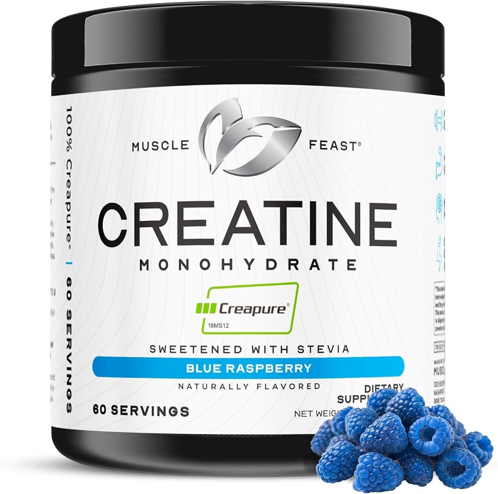 Muscle Feast Creapure Creatine Monohydrate Powder, Vegan Keto Friendly Gluten-Free, Muscle Recovery Supplement and Tr...