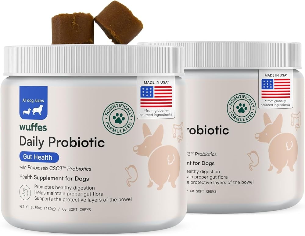 Wuffes Daily Probiotic for Dogs - Supports Digestive Health, Gut Balance, and Immune System with Prebiotics - 120 Chews