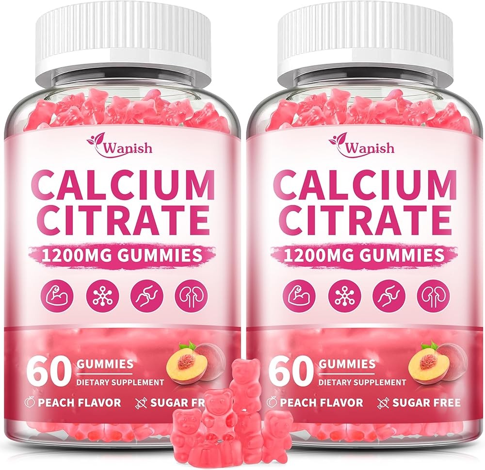 (2 Pack) Calcium Citrate 1200 mg Gummies Supplements for Women &amp; Men,Pure Ca