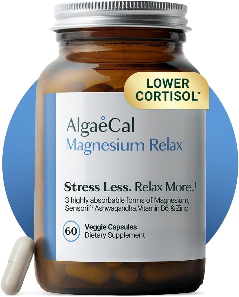 AlgaeCal Magnesium Relax™ - Chelated Magnesium with Ashwagandha for Sleep & Occasional Anxiety - Glycinate, Malate, C...
