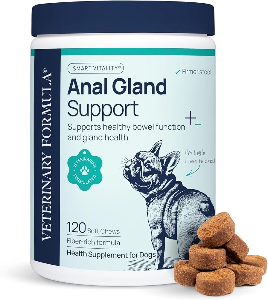 Veterinary Formula Anal Gland Support for Dogs – Vet-Formulated No Scoot Chews with Pumpkin, Ginger, Agave Inulin & P...